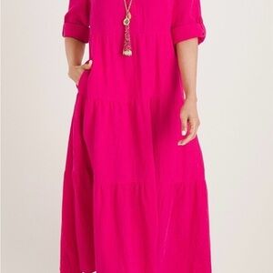 Tab Sleeve Tiered Skirt Maxi Dress